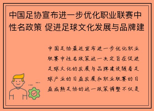中国足协宣布进一步优化职业联赛中性名政策 促进足球文化发展与品牌建设